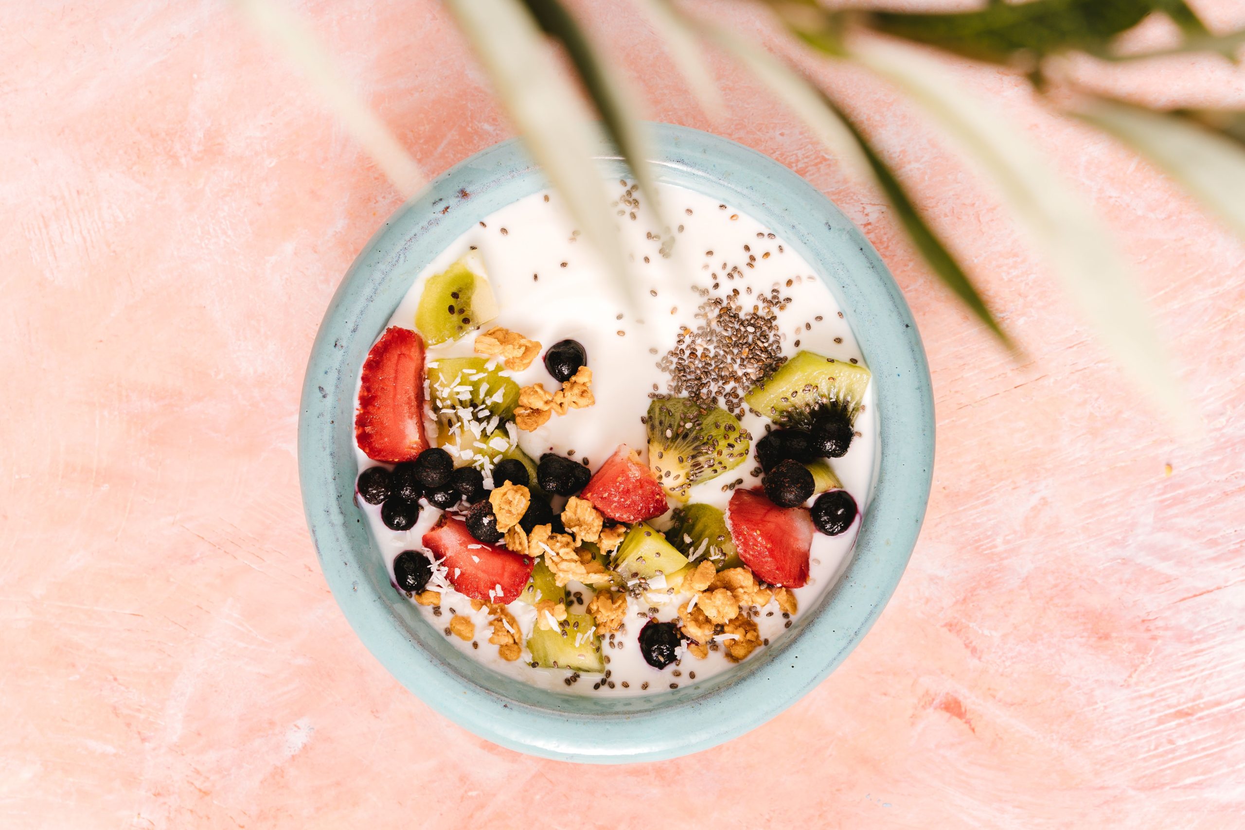 Bol de petit-déjeuner sain avec yaourt et fruits